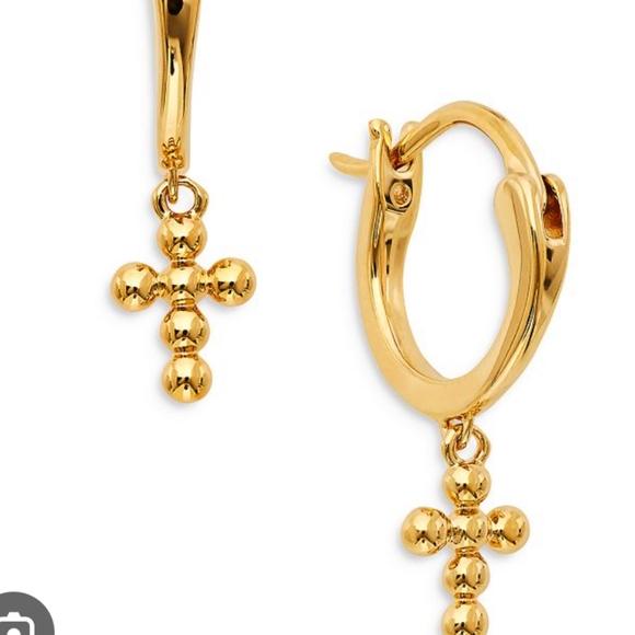 Ajoa By Nadri Lala Beaded Cross Huggie Hoop Earrings New in Box❤️ - Picture 4 of 7